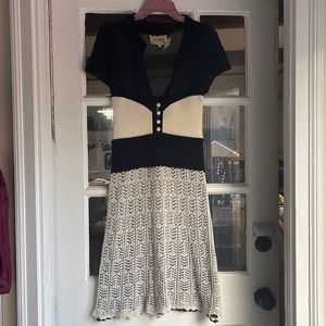 LIAMOLLY  New Orleans Black /Cream Knitted Crochet Layered Dress Size Small